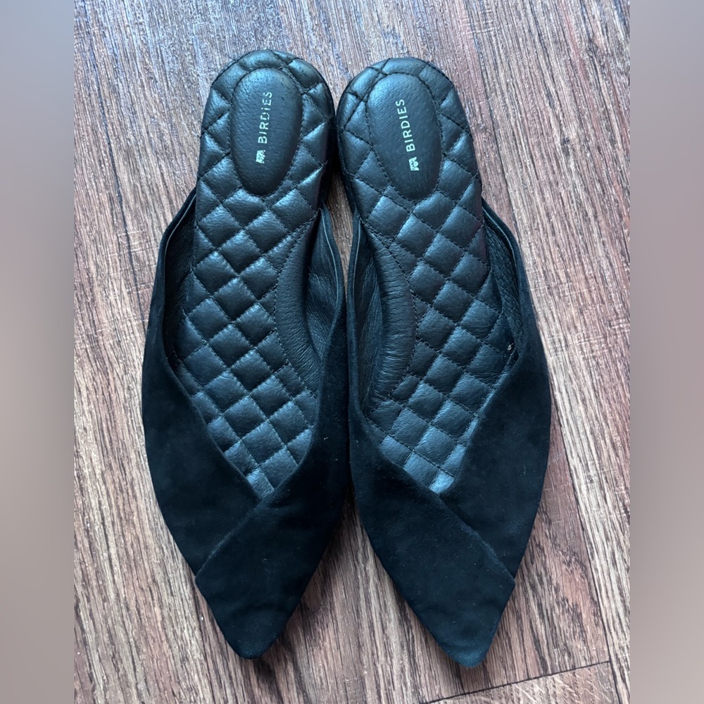 Birdies The Swan Black Suede Pointed Toe Mules Flats - Size 10.5 - Picture 10 of 11